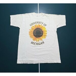 Vintage 90s University Of Michigan T-Shirt Size Large Sunflower Single Stitch